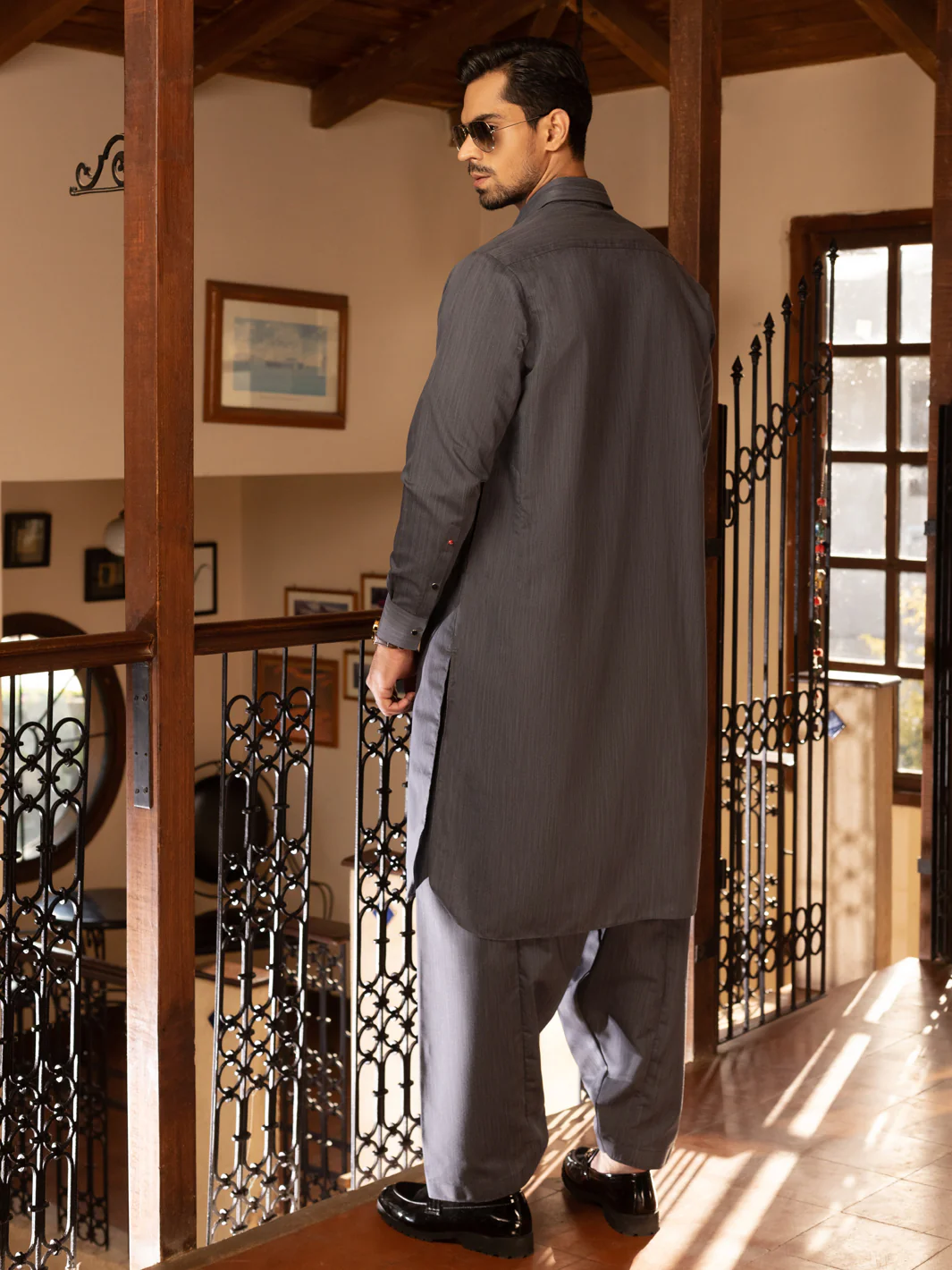 Grey Blended Kameez Shalwar - ALWA-KS-473 - Image 3
