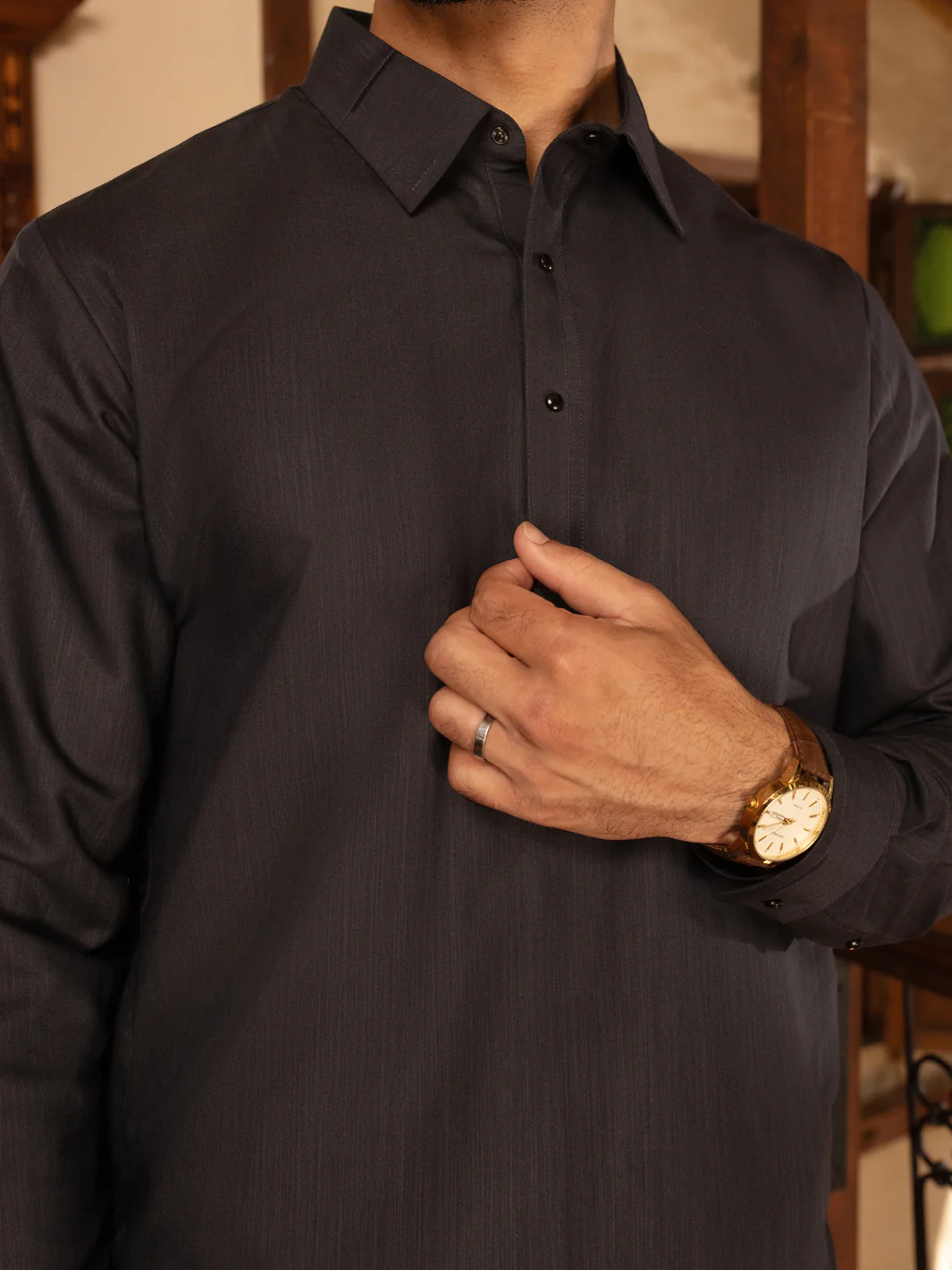 Dark Grey Blended Kameez Shalwar - ALWA-KS-474 - Image 3