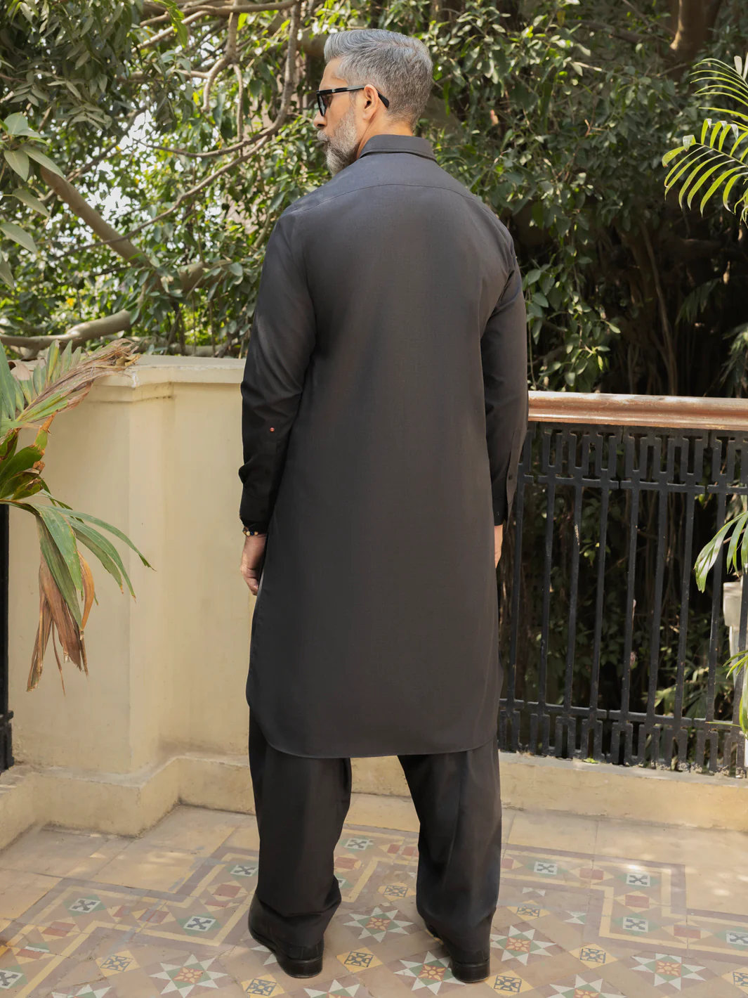 Charcoal Grey Blended Kameez Shalwar - ALWA-KS-489 - Image 2