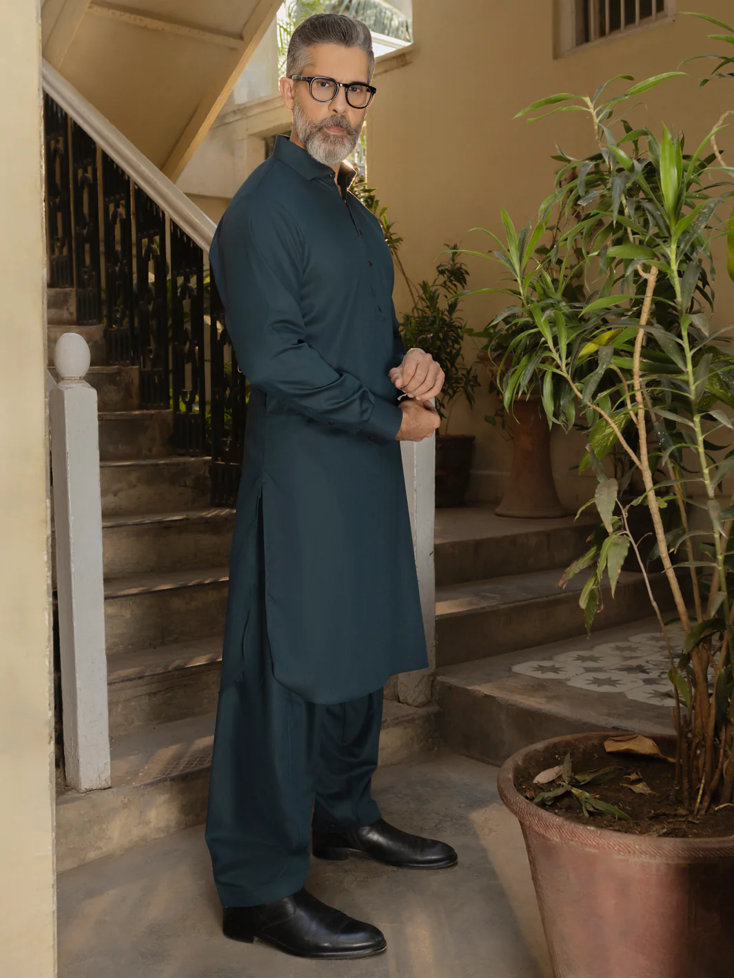 Teal Blended Kameez Shalwar - ALWA-KS-492 - Image 4