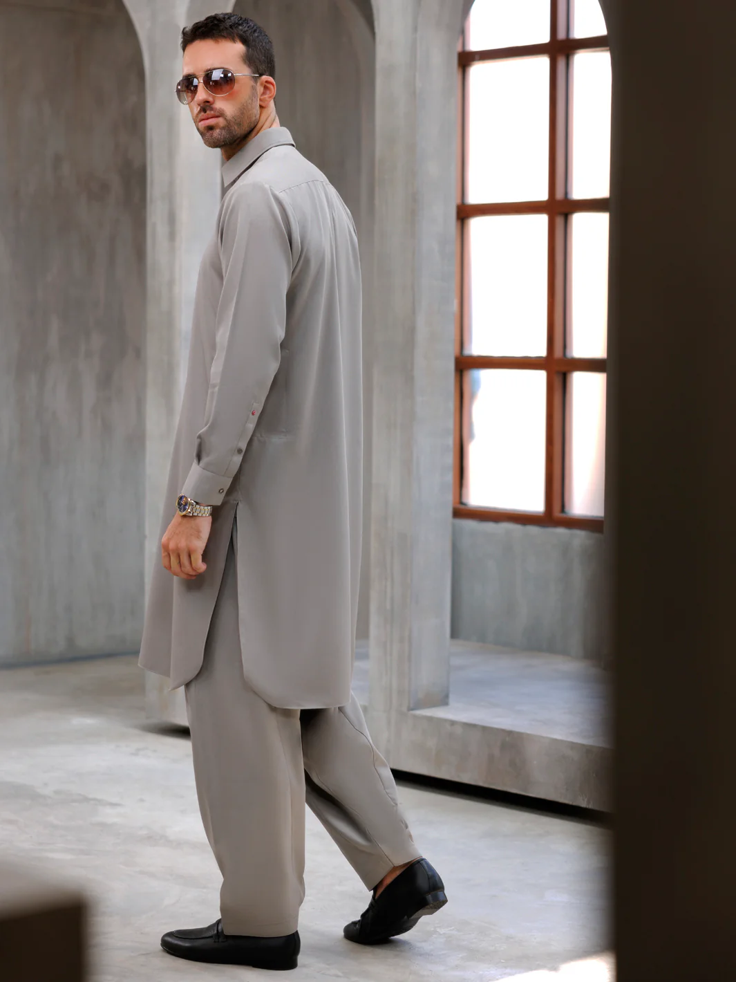 Light Grey Blended Kameez Shalwar - ALWA-KS-494A - Image 2