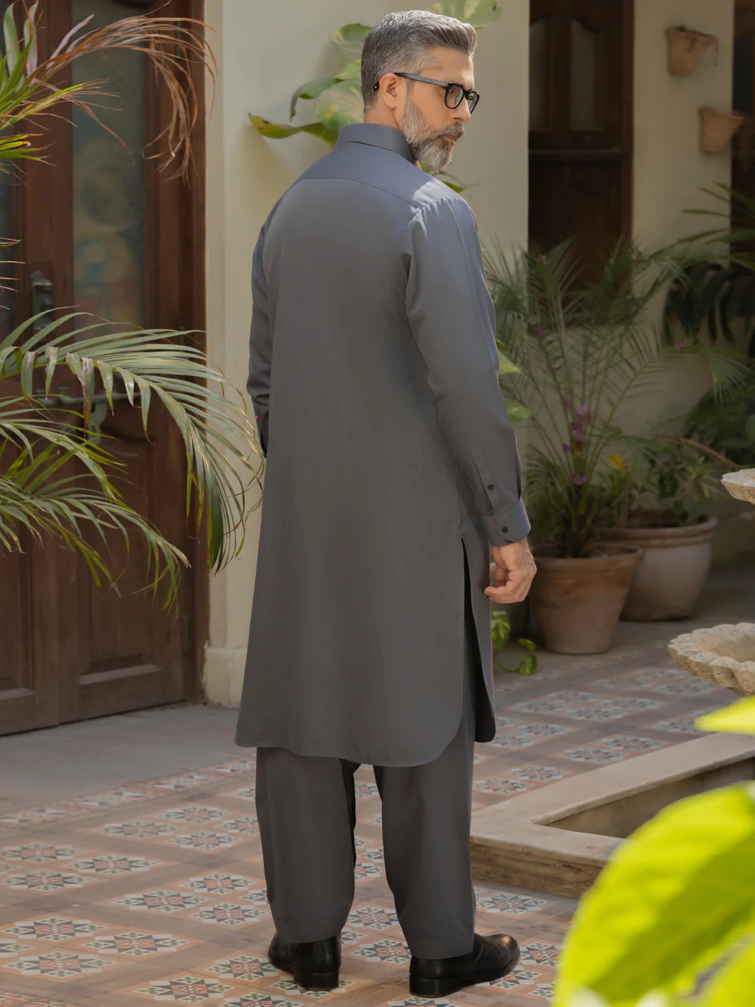 Steel Grey Blended Kameez Shalwar - ALWA-KS-495 - Image 2