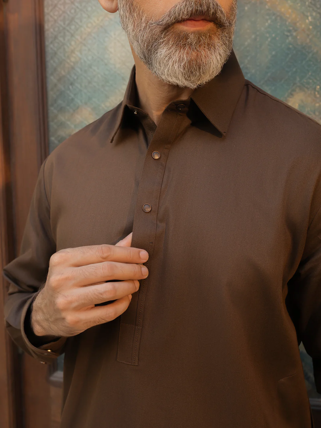 Dark Brown Blended Kameez Shalwar - ALWA-KS-499 - Image 2