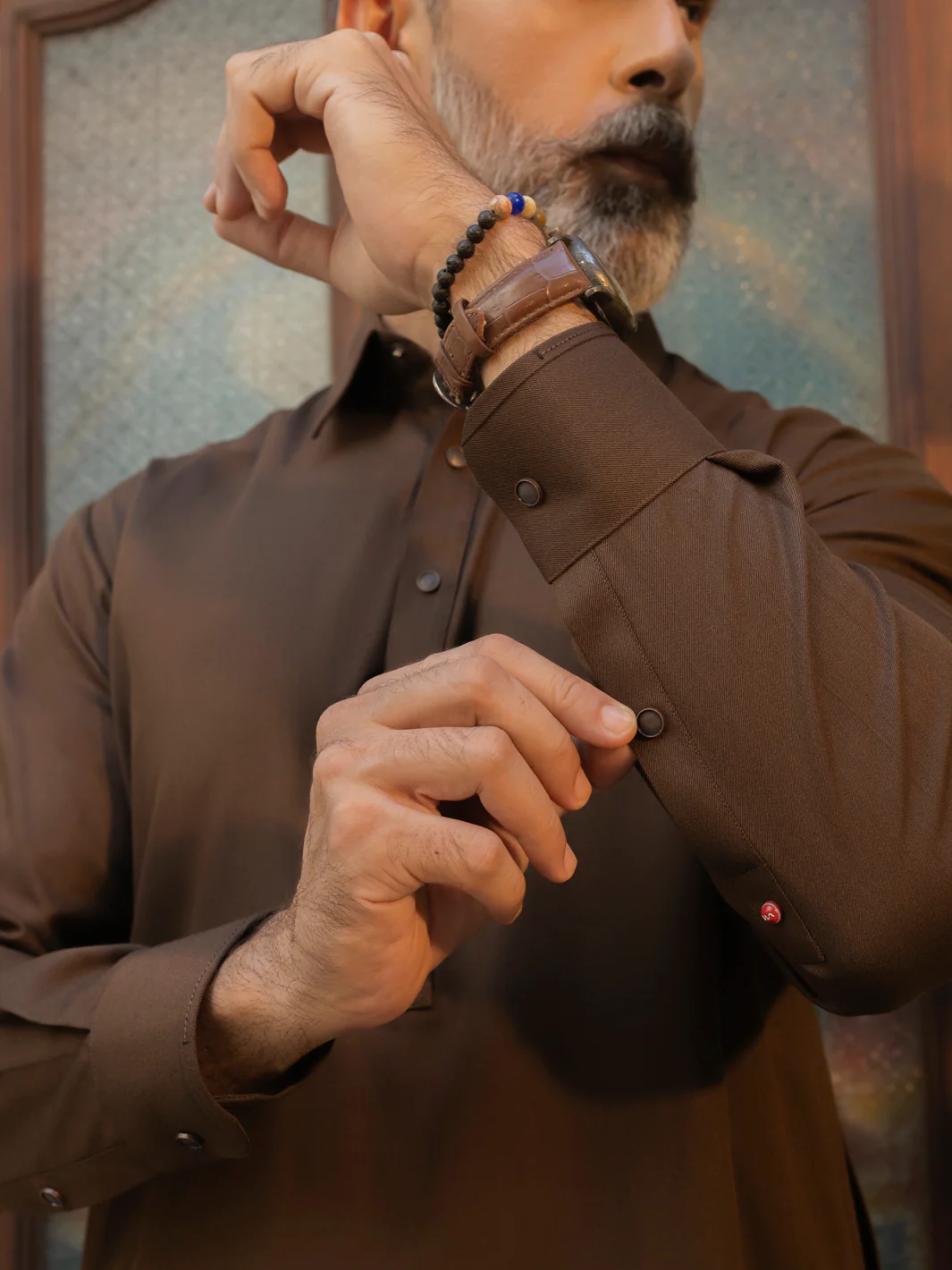 Dark Brown Blended Kameez Shalwar - ALWA-KS-499 - Image 4