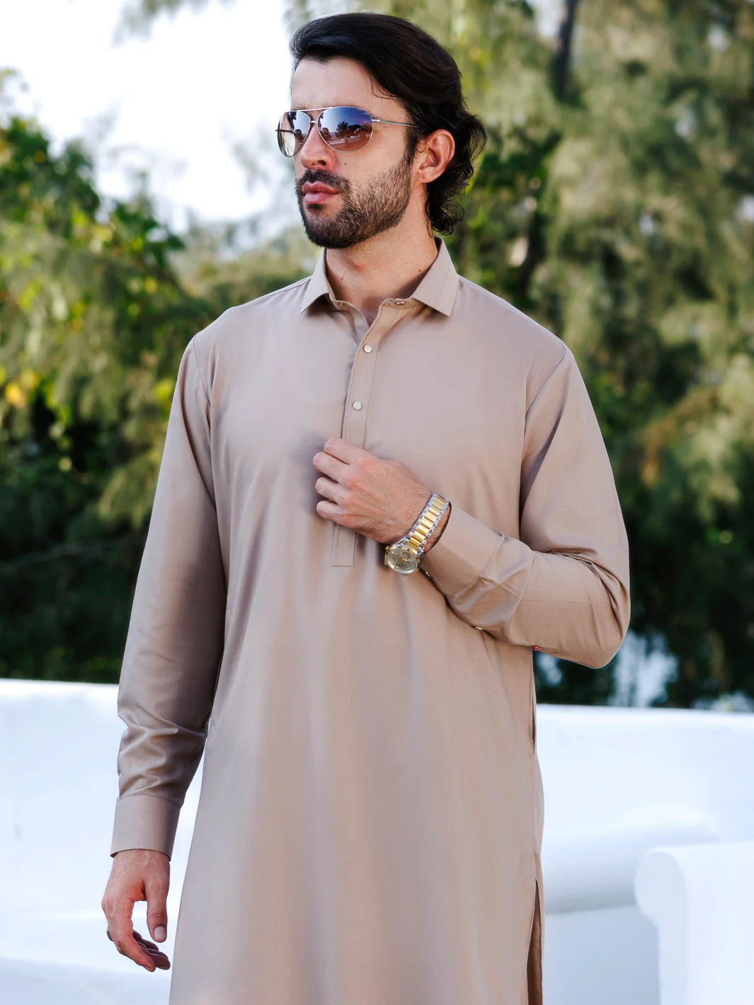 Light Brown Blended Kameez Shalwar - ALWA-KS-511A - Image 4