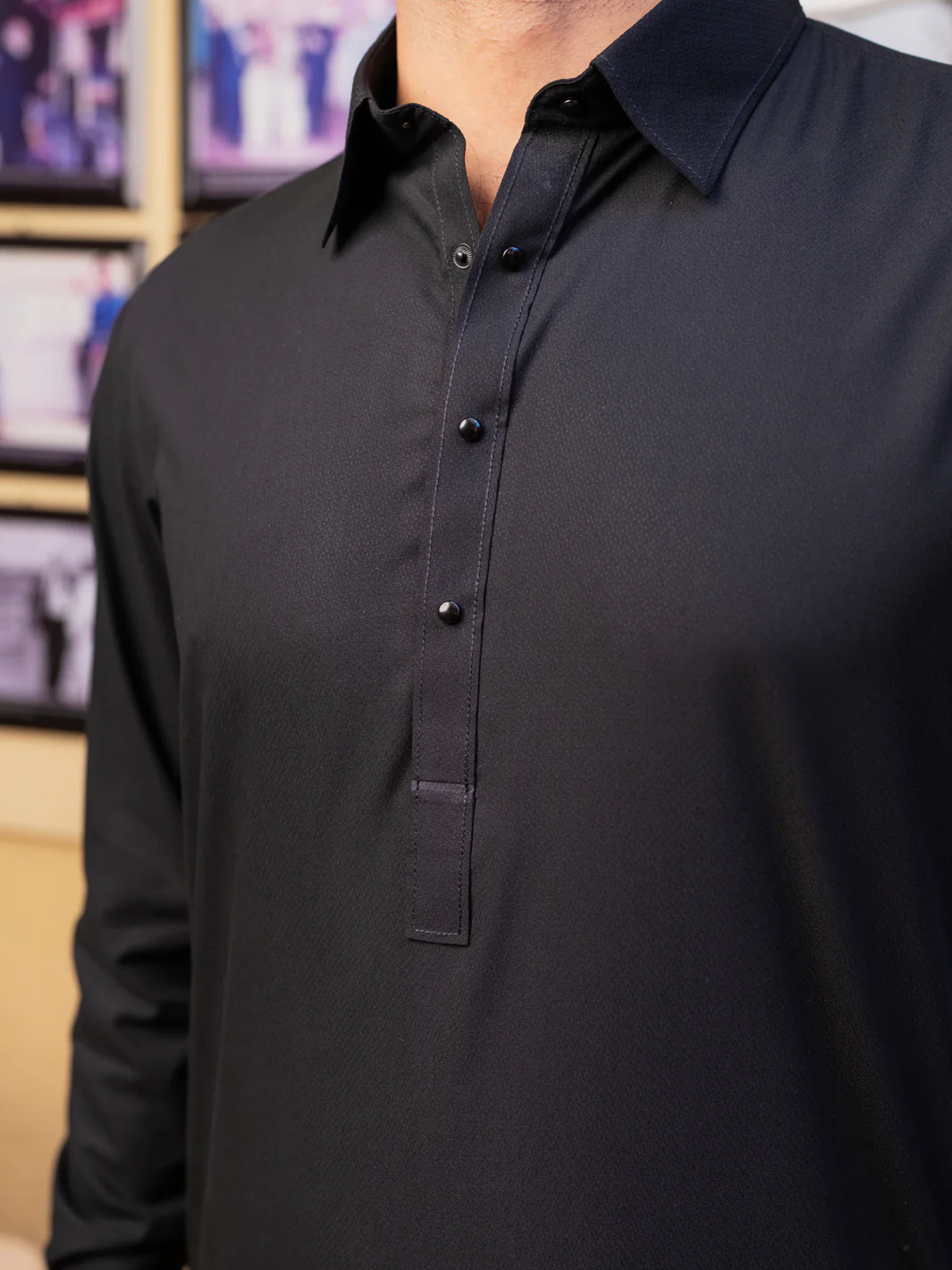 Black Blended Kameez Shalwar - ALWA-KS-523 - Image 4