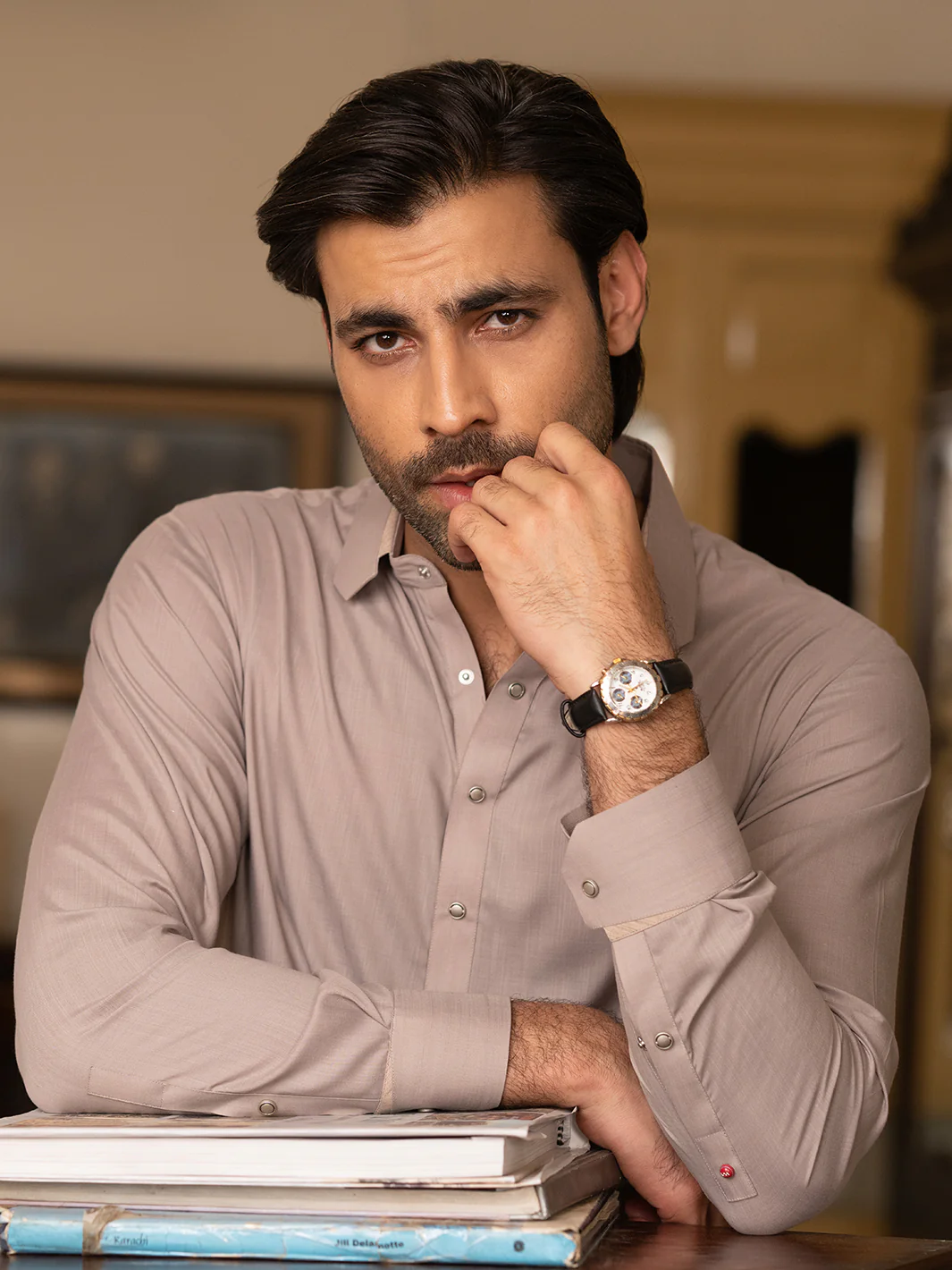 Light Brown Blended Kameez Shalwar - ALWA-KS-529 - Image 2