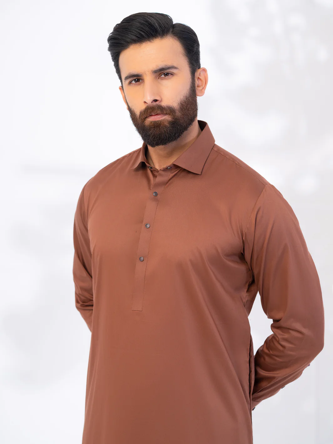 Brown Cotton Kameez Shalwar - ALWA-KS-535 - Image 2