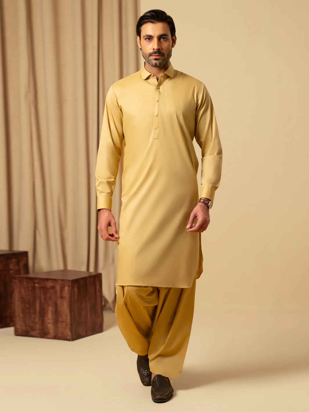 Mustard Cotton Kameez Shalwar - ALWA-KS-540 - Image 4