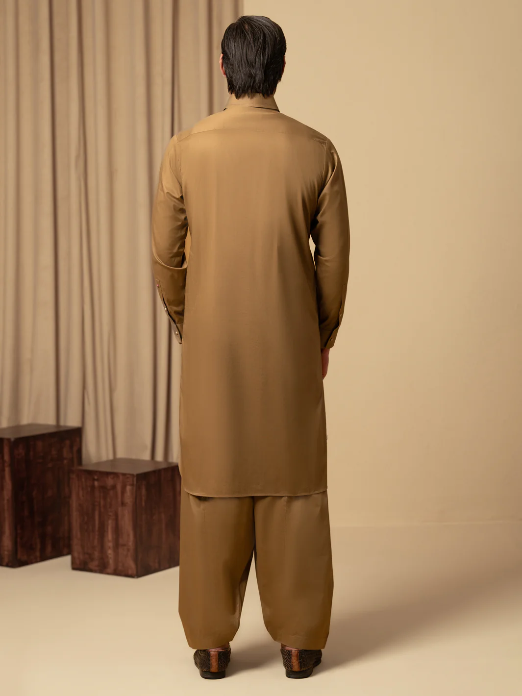 Light Brown Cotton Kameez Shalwar - ALWA-KS-541 - Image 3