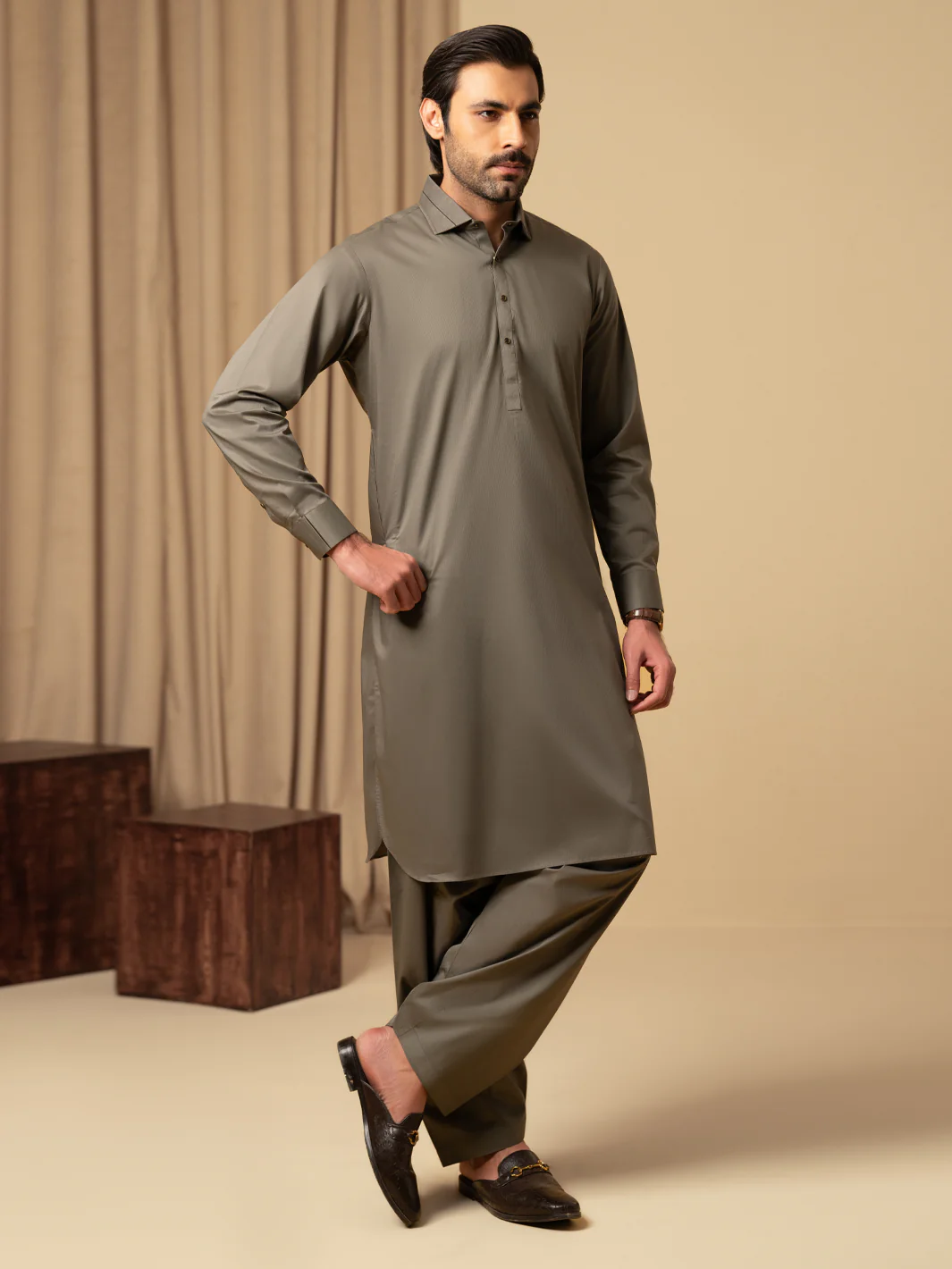 Sage Green Cotton Kameez Shalwar - ALWA-KS-542
