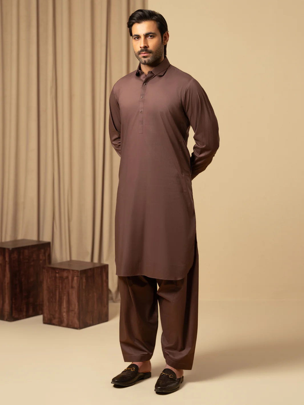 Brown Cotton Kameez Shalwar - ALWA-KS-543 - Image 3