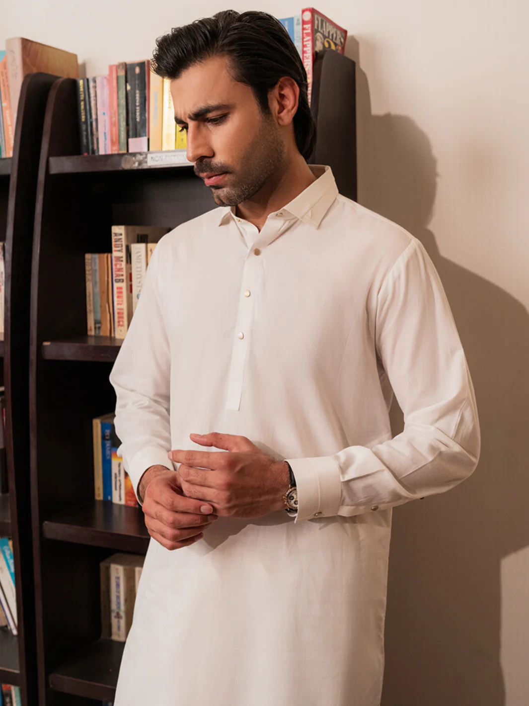 White Cotton Kameez Shalwar - ALWA-KS-554 - Image 2