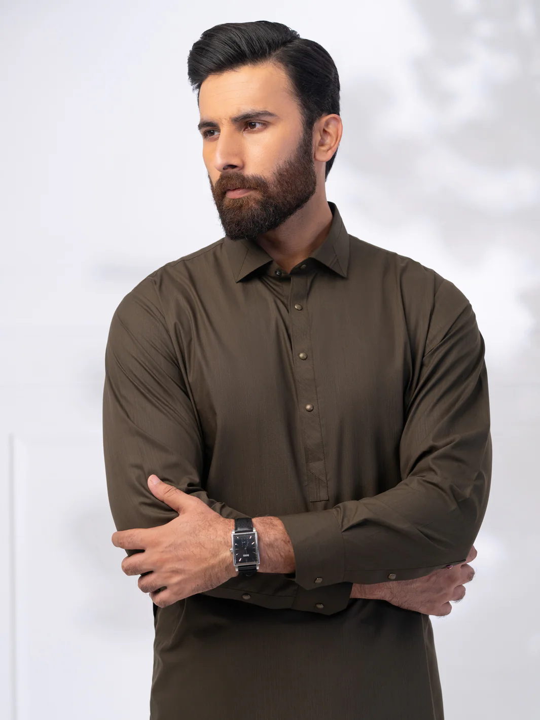 Olive Green Blended Kameez Shalwar - ALWA-KS-556 - Image 2