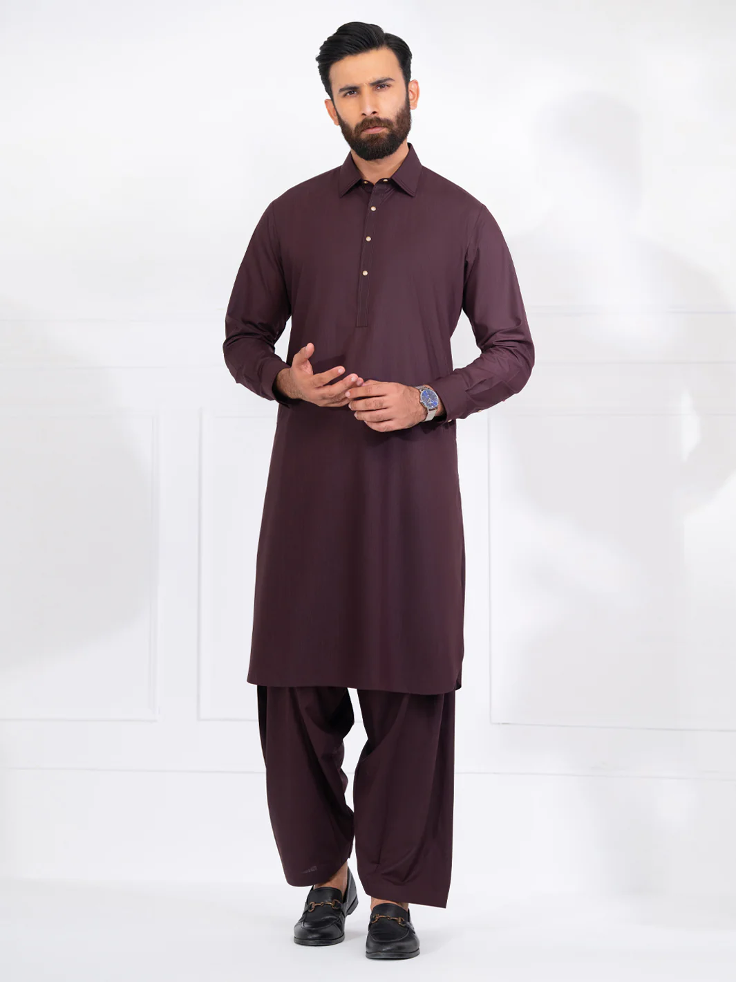 Burgundy Blended Kameez Shalwar - ALWA-KS-557