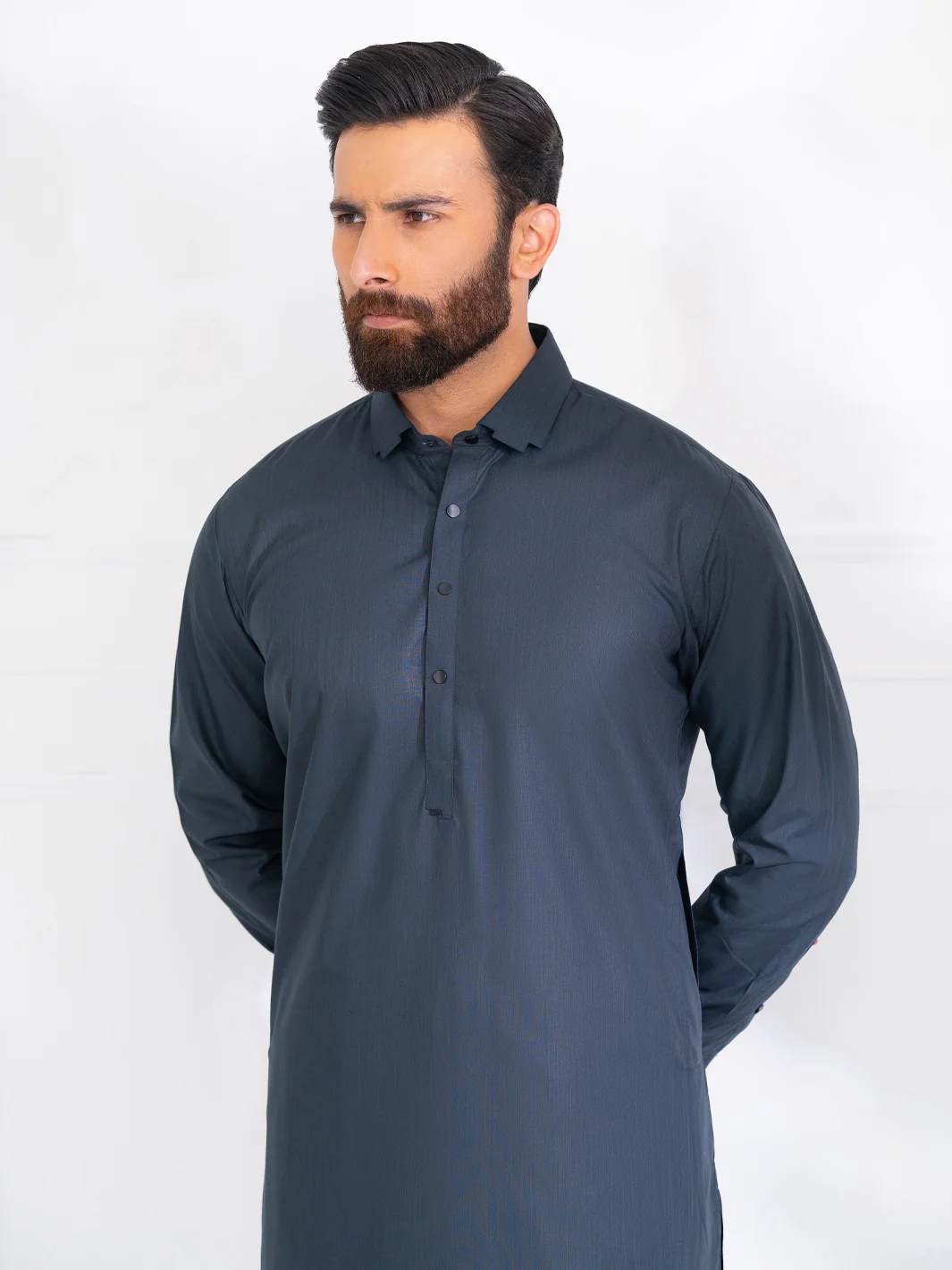 Charcoal Grey Blended Kameez Shalwar - ALWA-KS-563 - Image 2