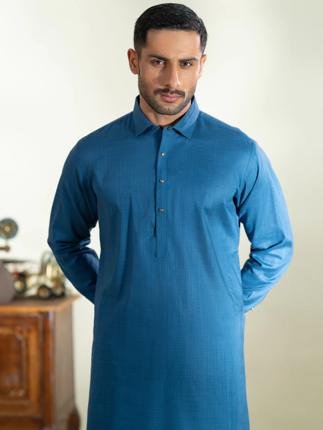 Blue Cotton Kameez Shalwar - ALWA-KS-572 - Image 2