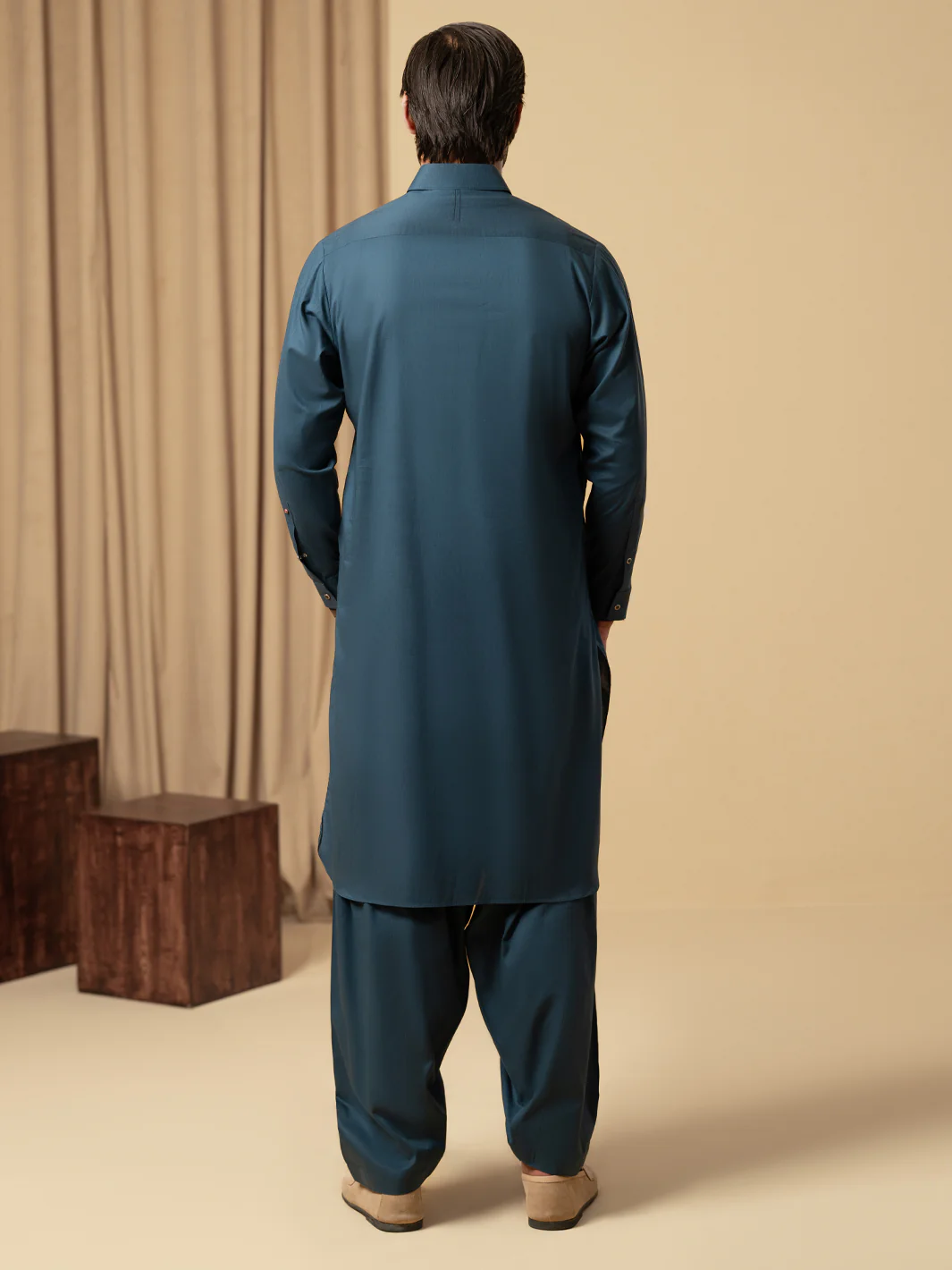 Dark Teal Cotton Kameez Shalwar - ALWA-KS-577 - Image 3