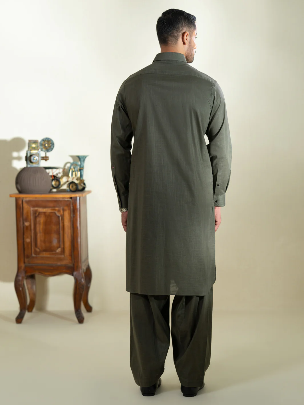 Green Cotton Kameez Shalwar - ALWA-KS-578 - Image 3