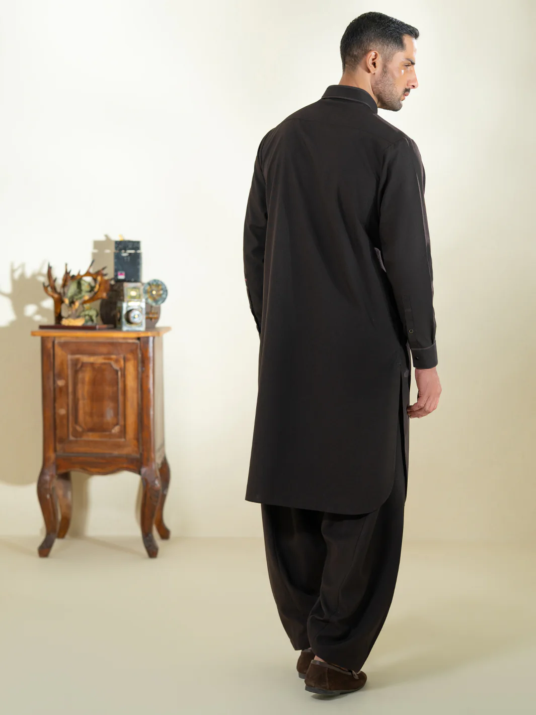 Dark Brown Kameez Shalwar - ALWA-KS-582 - Image 3
