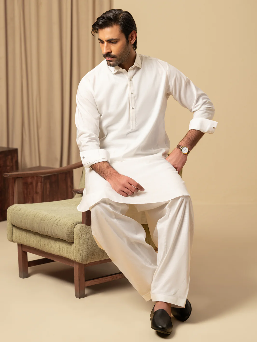 White Cotton Kameez Shalwar - ALWA-KS-584 - Image 3