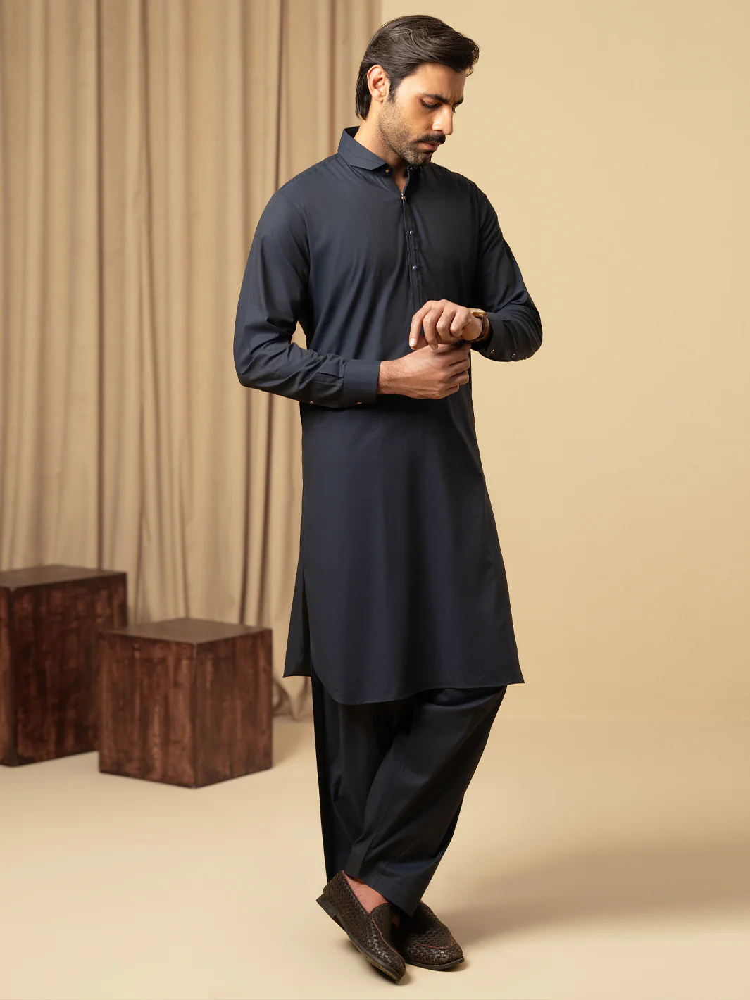 Midnight Blue Cotton Kameez Shalwar - ALWA-KS-586 - Image 5