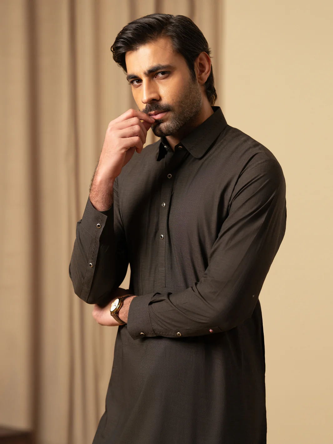 Dark Brown Cotton Kameez Shalwar - ALWA-KS-587 - Image 2