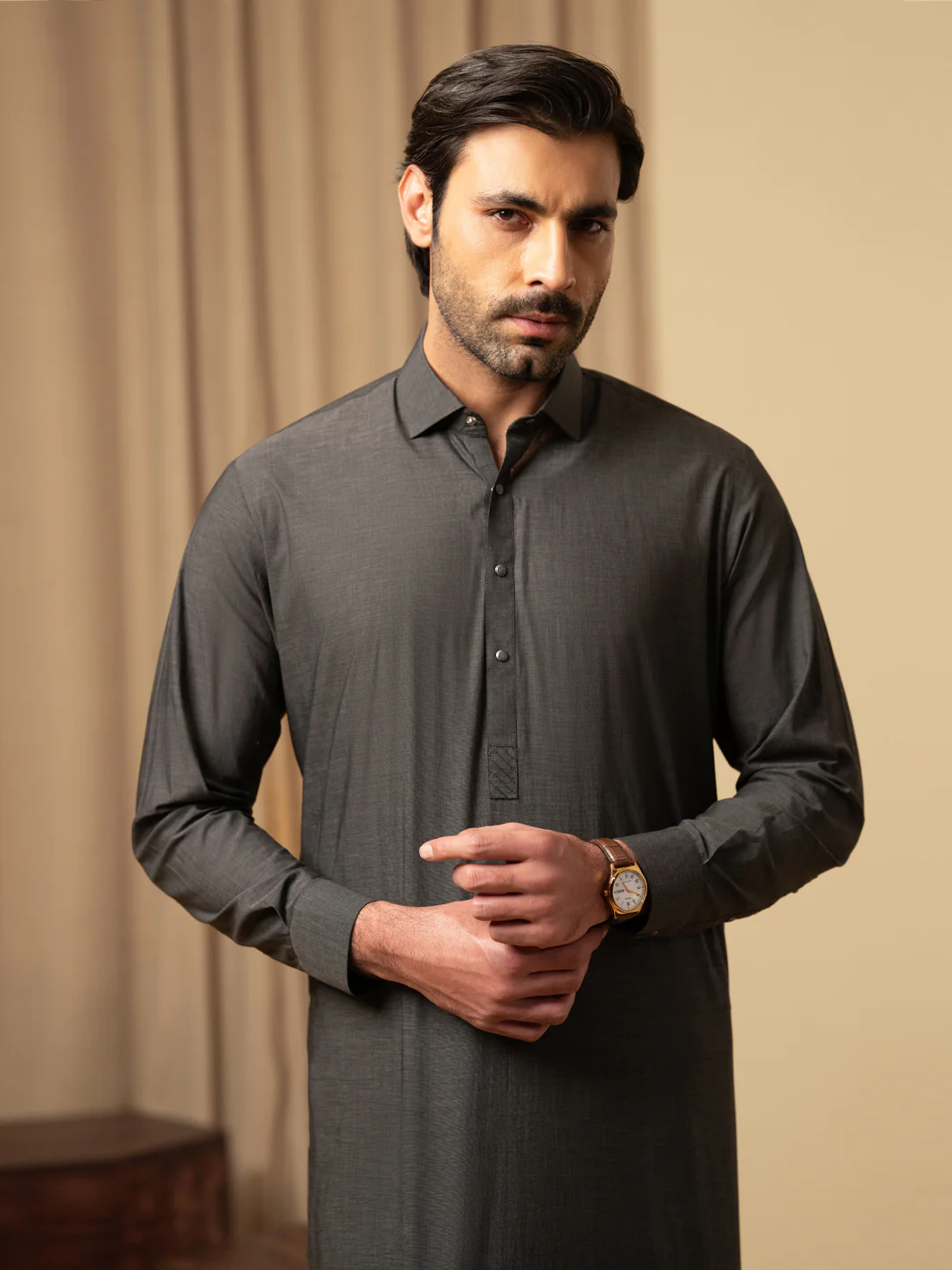 Charcoal Grey Cotton Kameez Shalwar - ALWA-KS-588 - Image 2