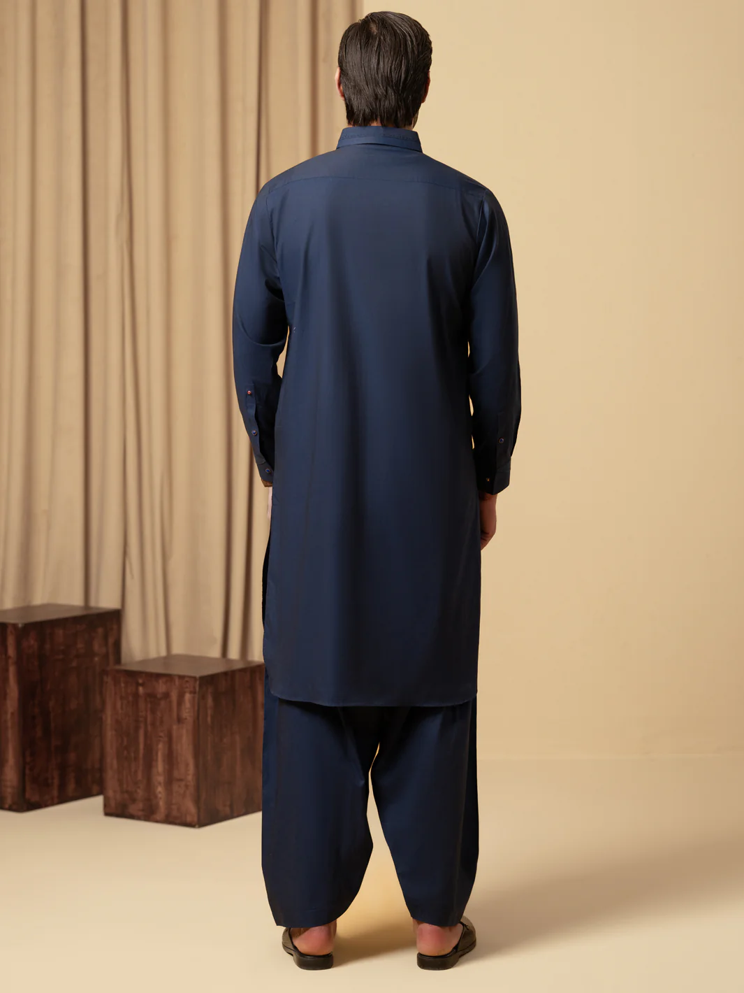 Dark Blue Cotton Kameez Shalwar - ALWA-KS-590 - Image 3
