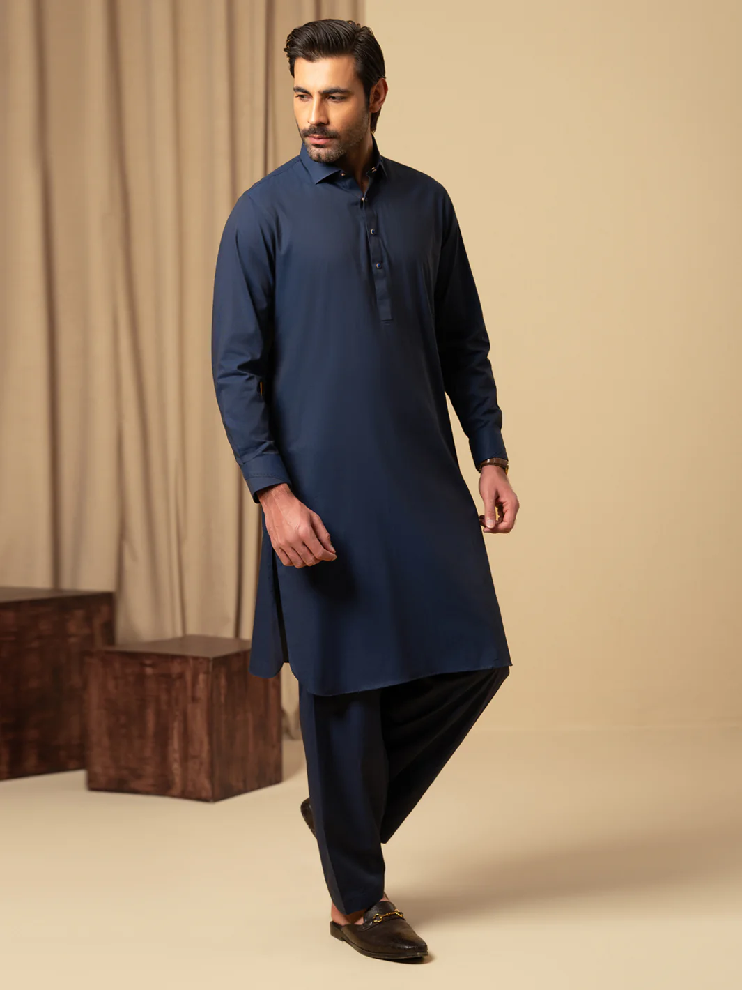 Dark Blue Cotton Kameez Shalwar - ALWA-KS-590 - Image 5