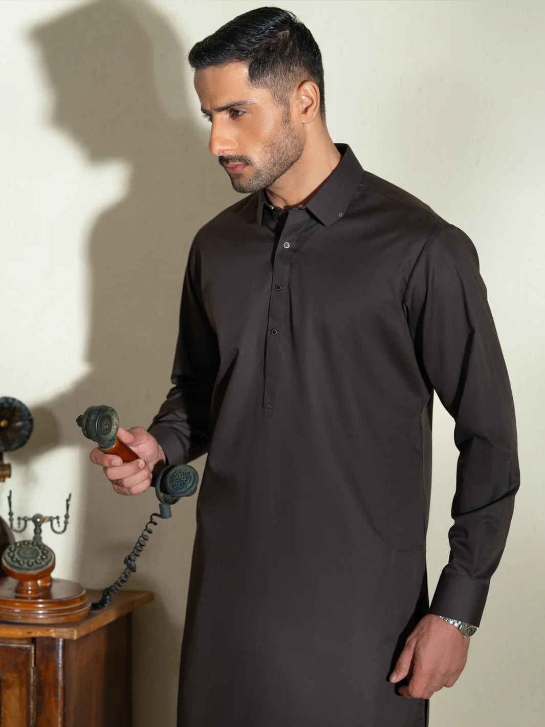 Dark Brown Kameez Shalwar - ALWA-KS-594 - Image 2