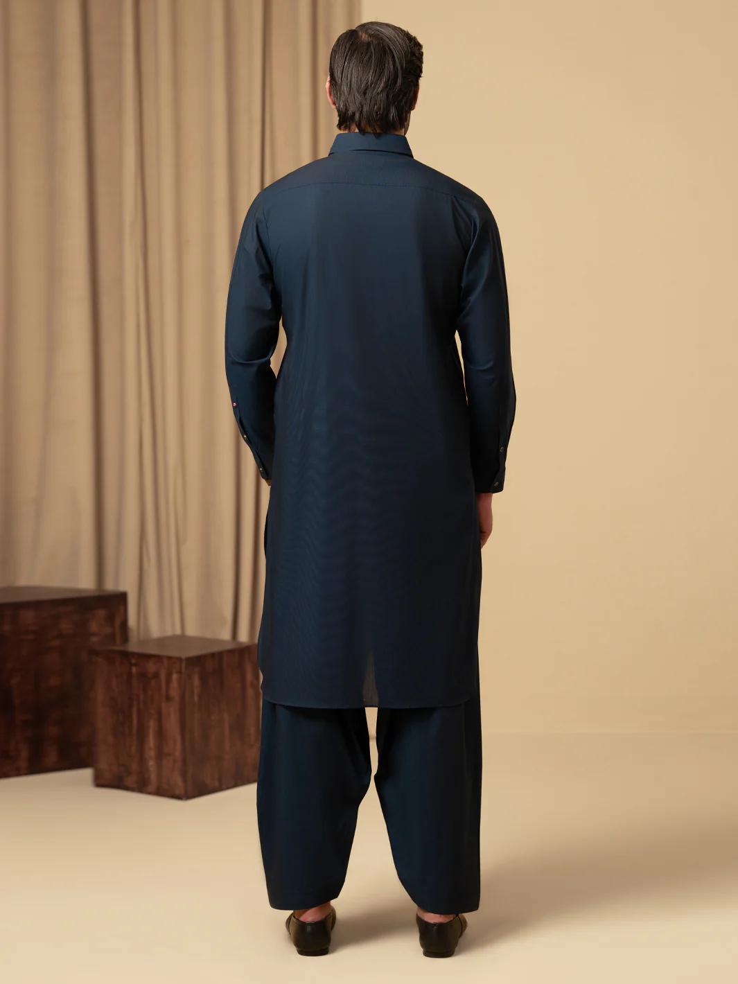 Dark Blue Cotton Kameez Shalwar - ALWA-KS-596 - Image 3