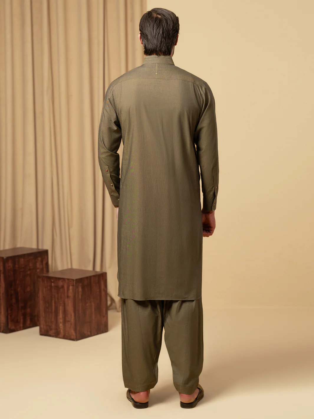 Olive Green Cotton Kameez Shalwar - ALWA-KS-598 - Image 3