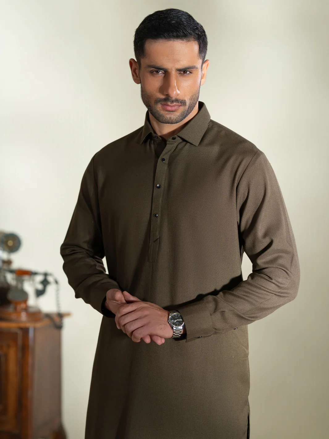 Olive Kameez Shalwar - ALWA-KS-606 - Image 2