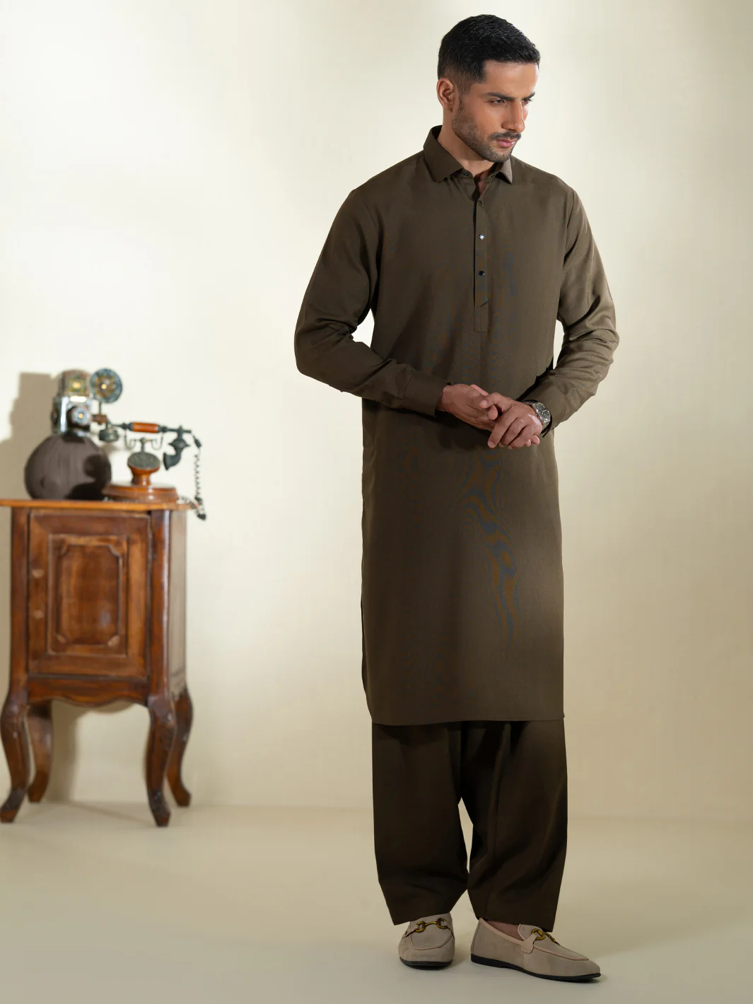 Olive Kameez Shalwar - ALWA-KS-606 - Image 5