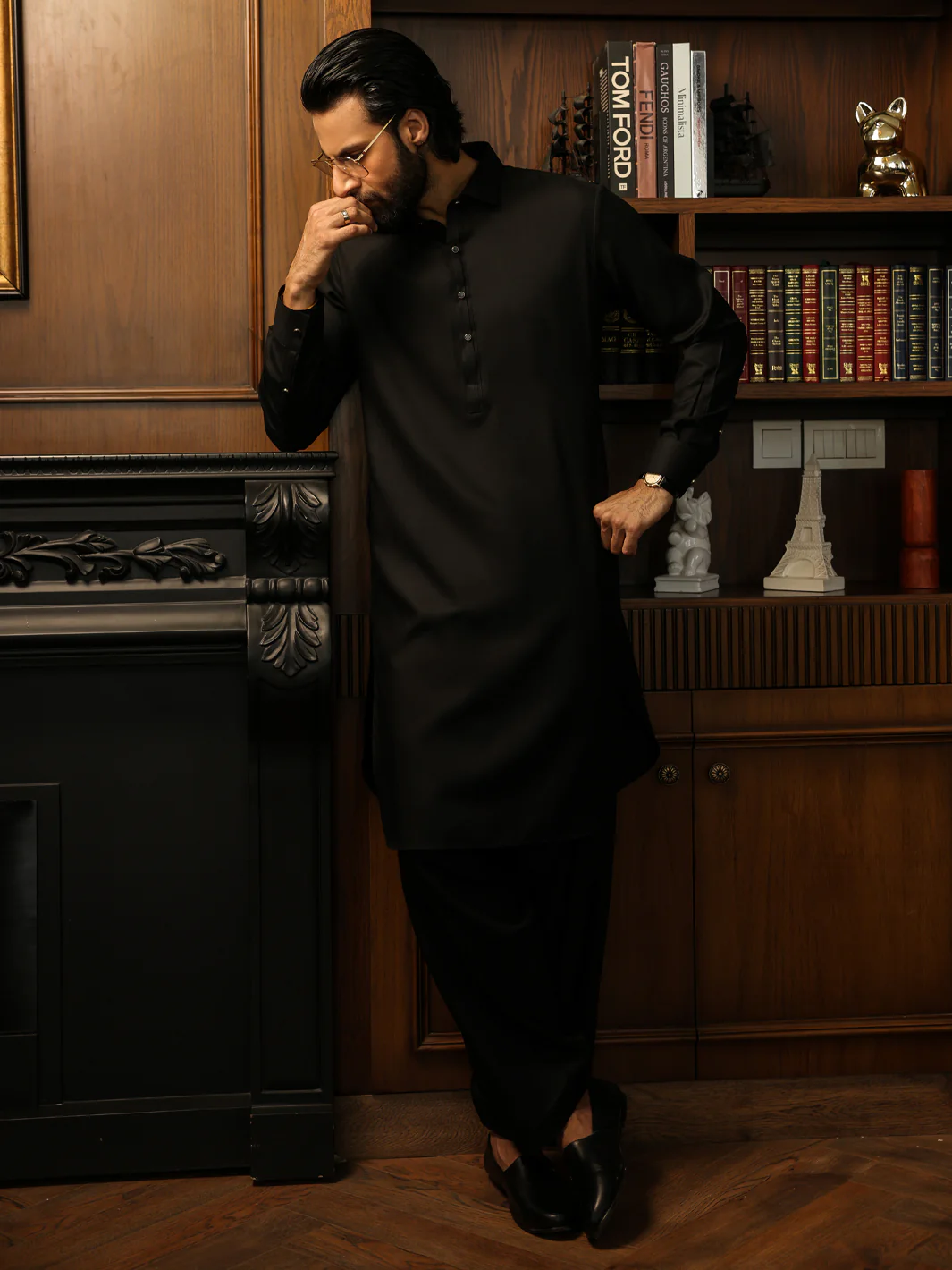 Black Cut & Sew Kameez Shalwar - ALWA-KS-624 - Image 3
