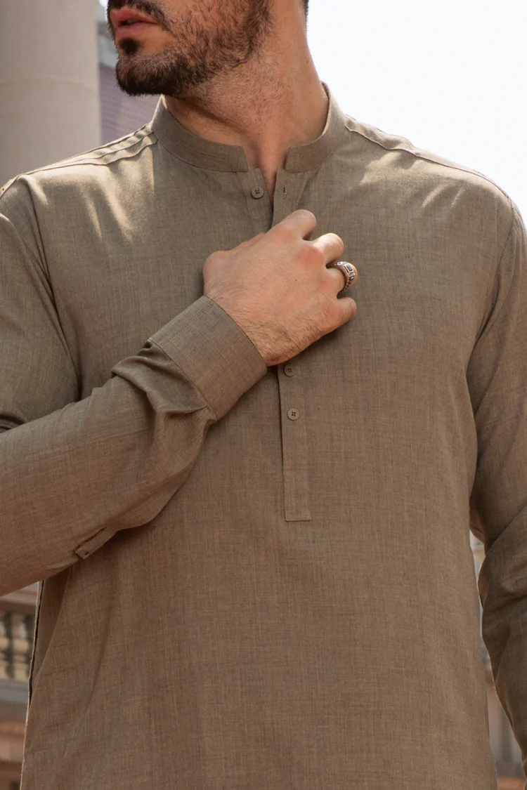 Ash Brown Blended Kameez Shalwar - AL-KS-2293 - Image 2