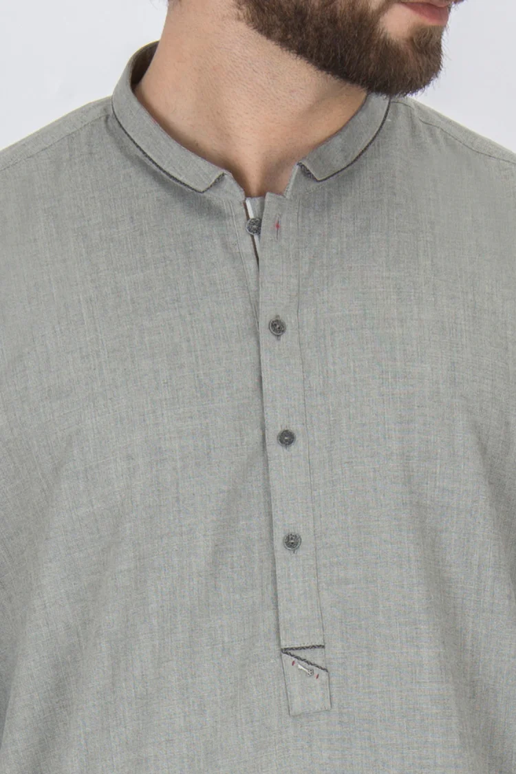 Ash Grey Blended Kameez Shalwar - AL-KS-2328 - Image 2