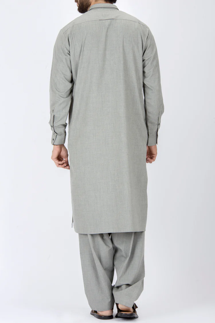 Ash Grey Blended Kameez Shalwar - AL-KS-2328 - Image 4