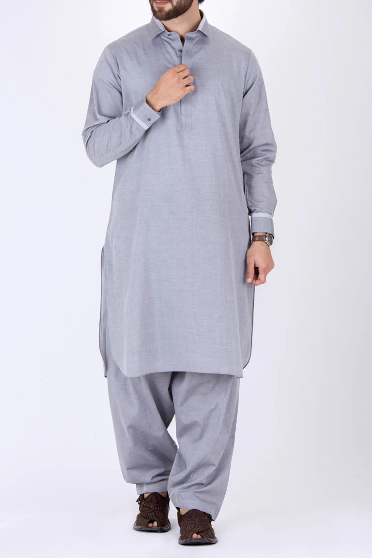 Ash Grey Cotton Kameez Shalwar - ALWA-KS-104 - Image 3