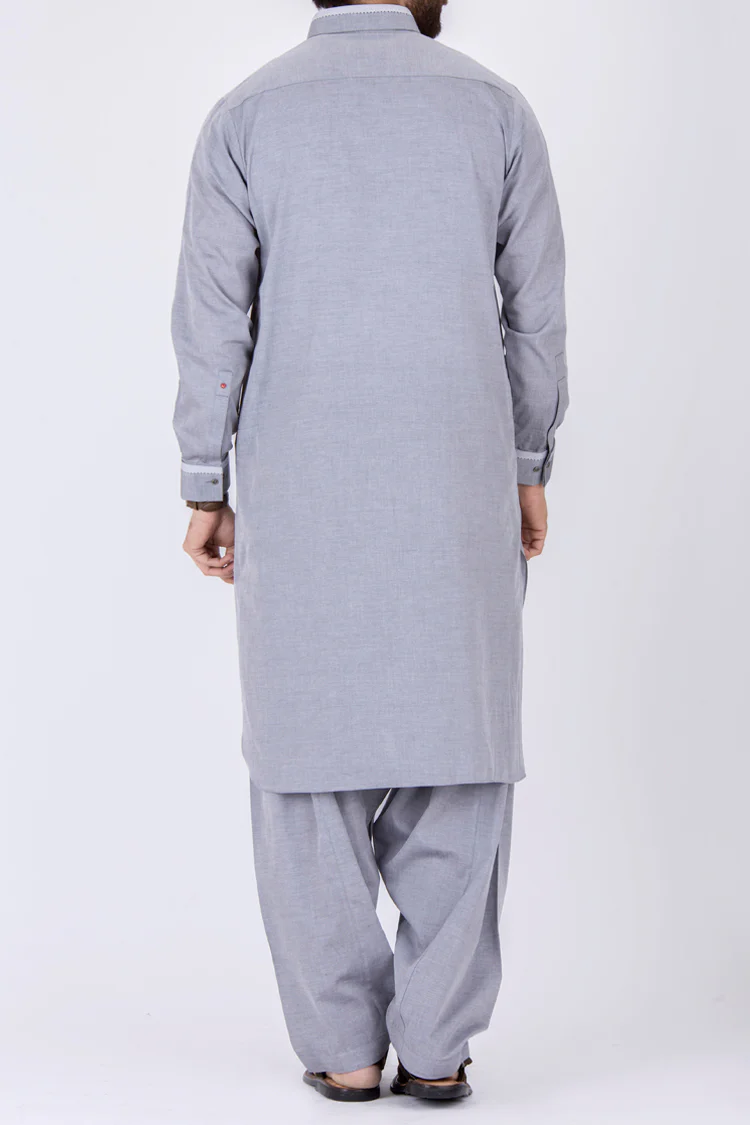 Ash Grey Cotton Kameez Shalwar - ALWA-KS-104 - Image 4
