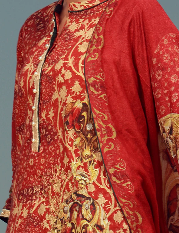 Red Khaddar 3 Piece Stitched - AWP-165 - Image 2