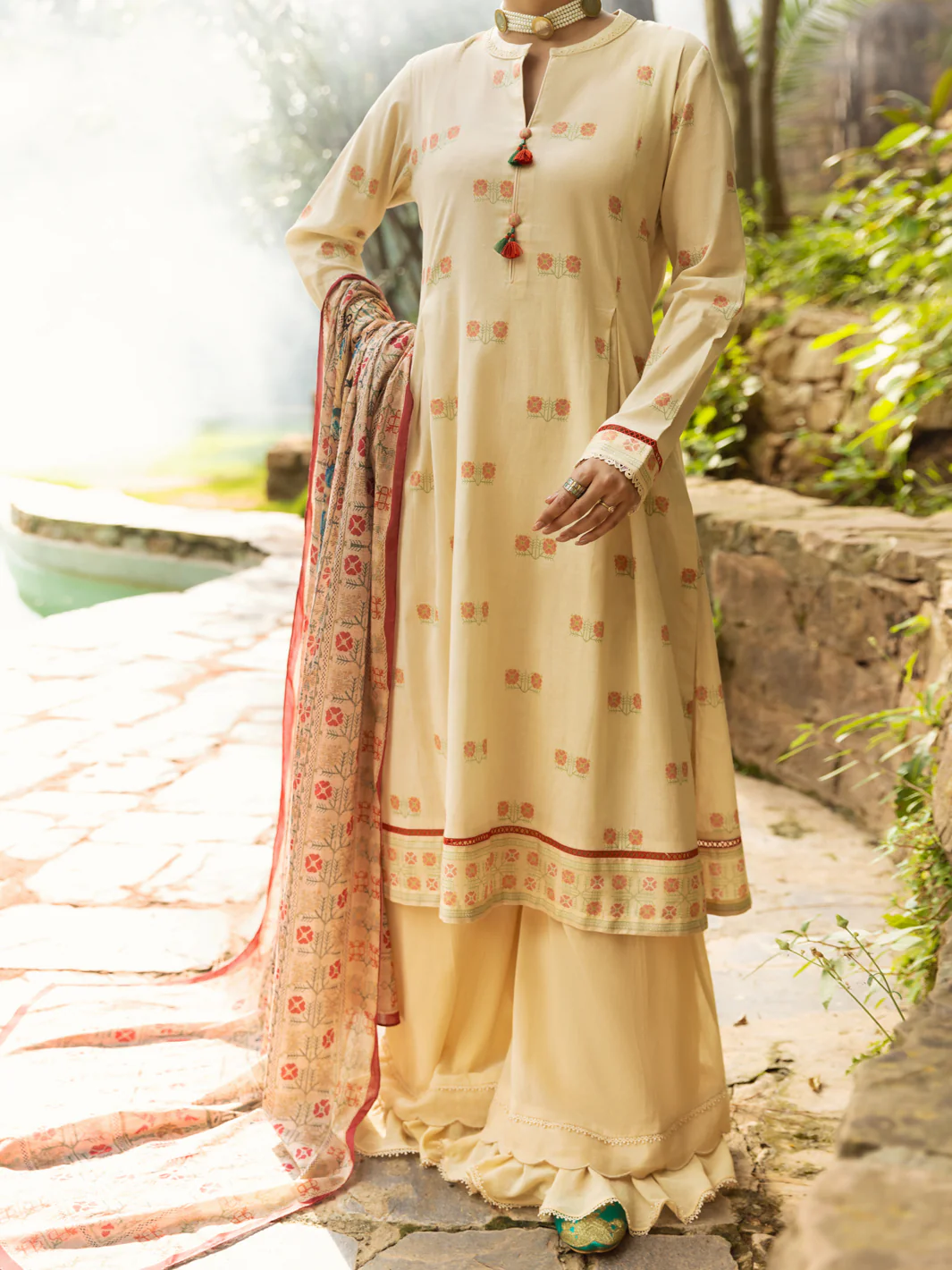 Cream Cambric 2 Piece Unstitched - AWP-2PS-589