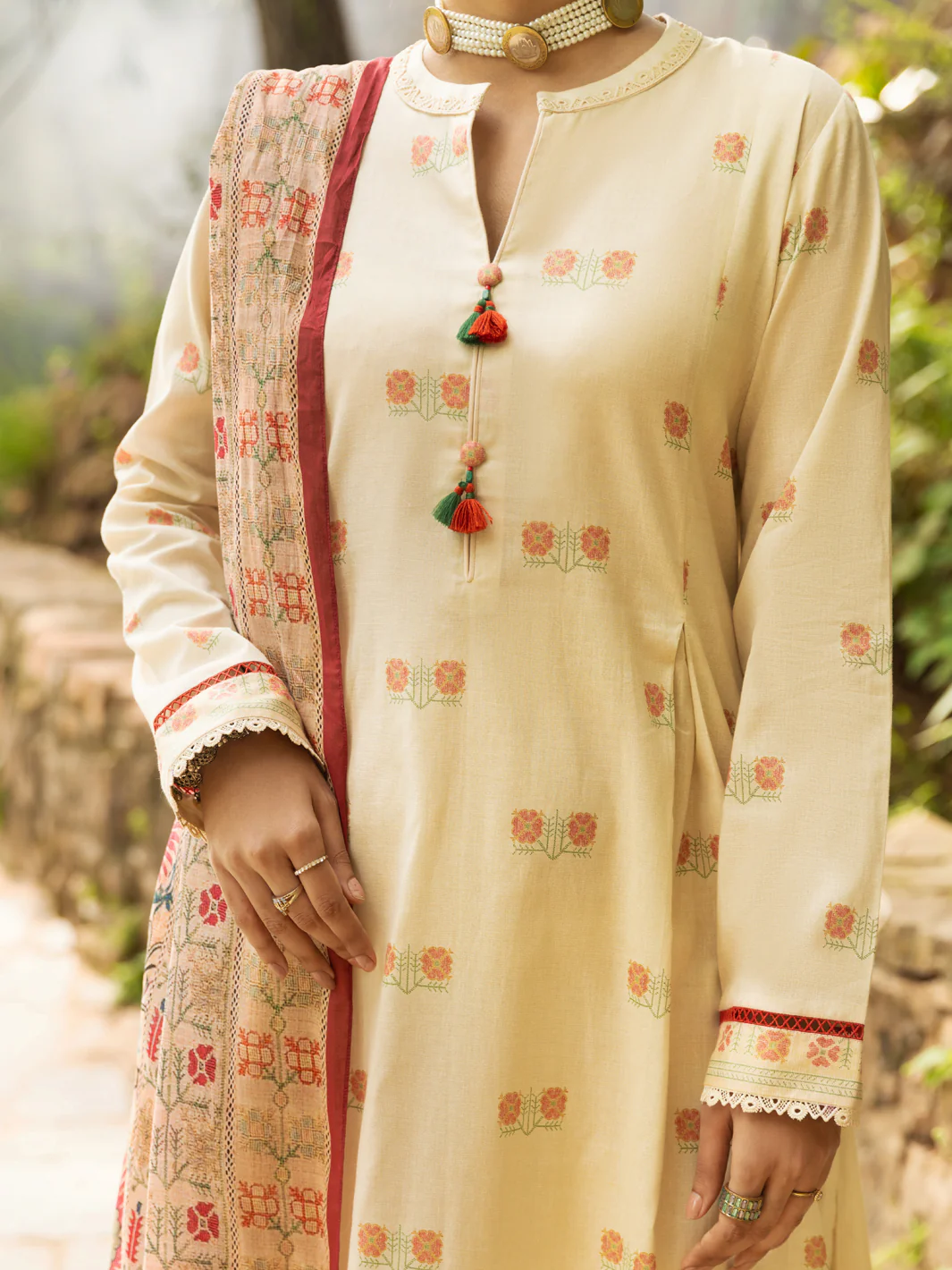 Cream Cambric 2 Piece Unstitched - AWP-2PS-589 - Image 3