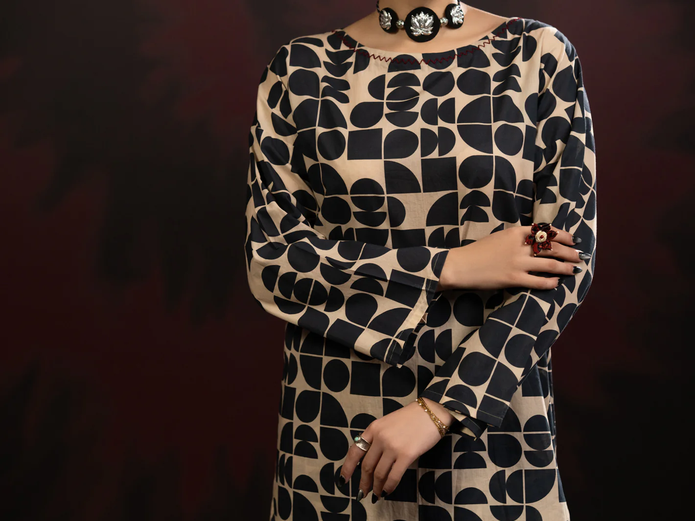 Black White Cambric 2Pc Stitched - AWP-2PS-SLKS-808 - Image 5