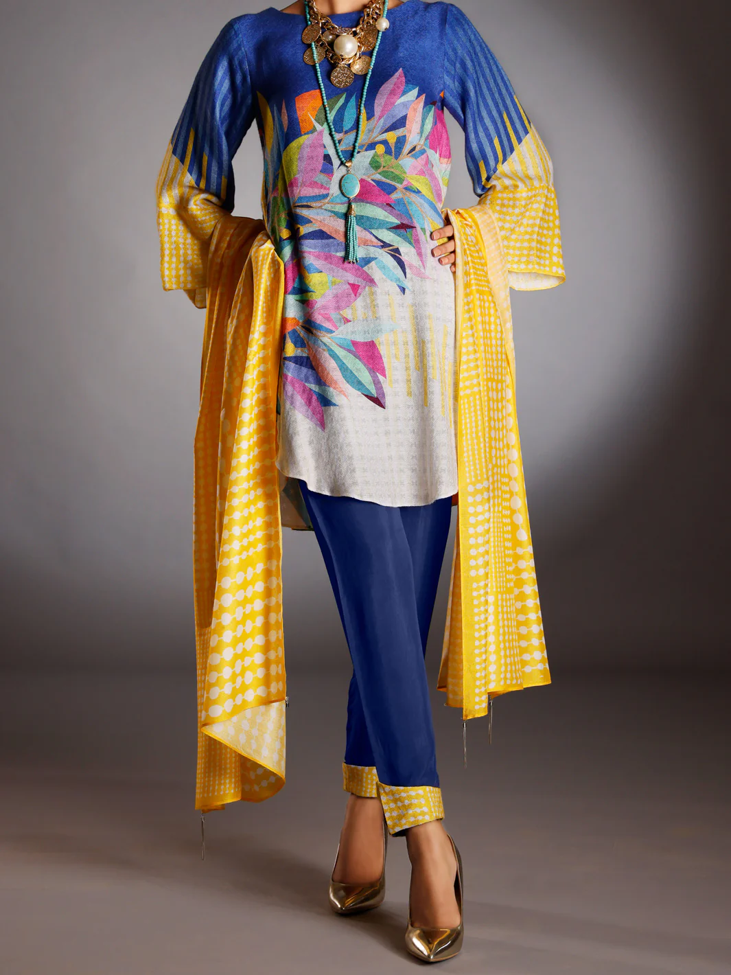 Yellow Silk Jacquard 3 Piece Stitched - AWP-3PS-261