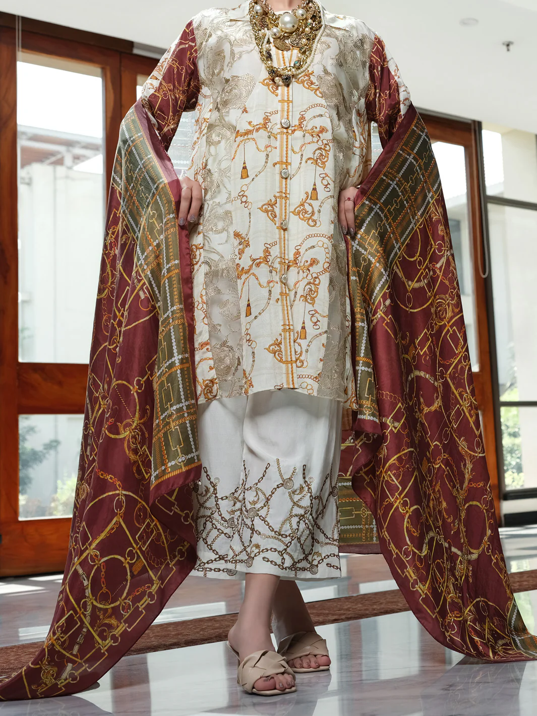 Ivory Viscose Silk 3 Piece Stitched - AWP-3PS-270