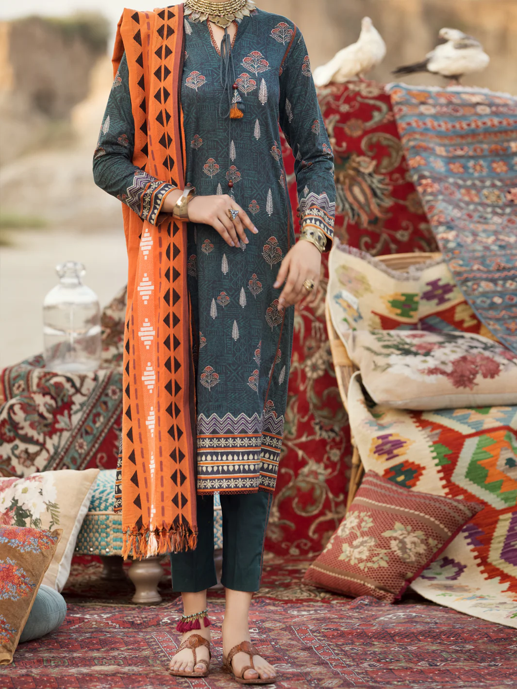 Teal Cambric 3 Piece Unstitched - AWP-3PS-332