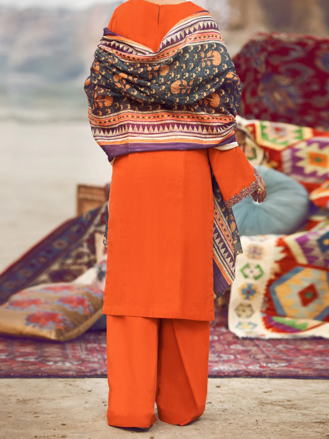 Orange Dobby Jacquard 3 Piece Stitched - AWP-3PS-333 - Image 2