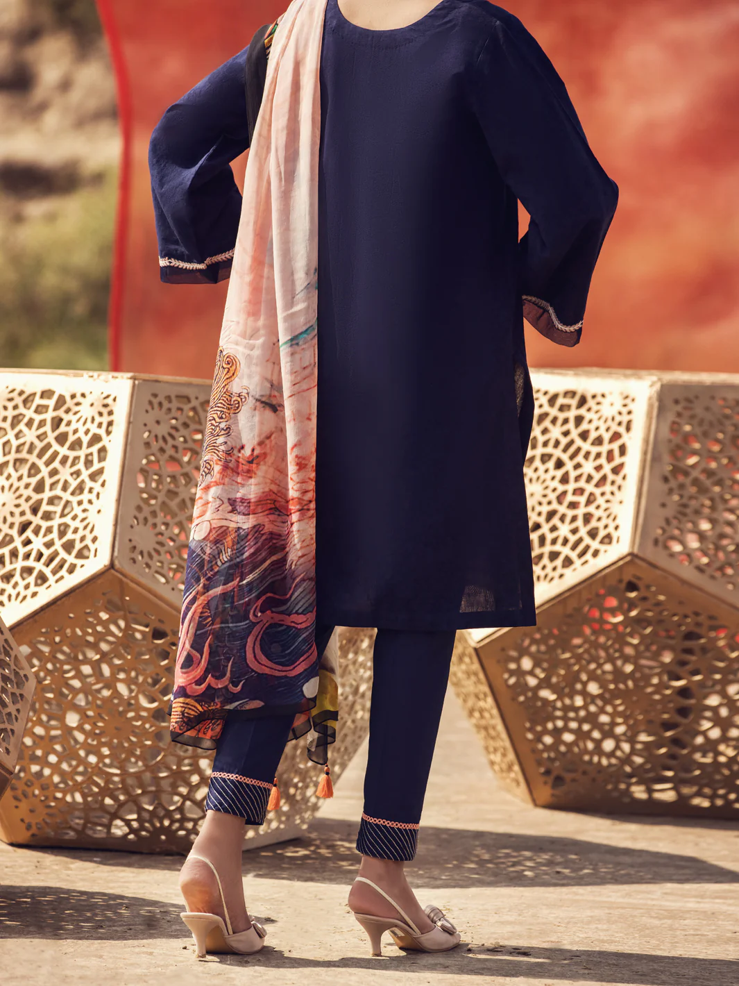 Blue Jacquard 3 Piece Unstitched - AWP-3PS-337A - Image 2